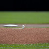 Baseball on the pitchers mound between innings.  (photo by Brad Schloss)